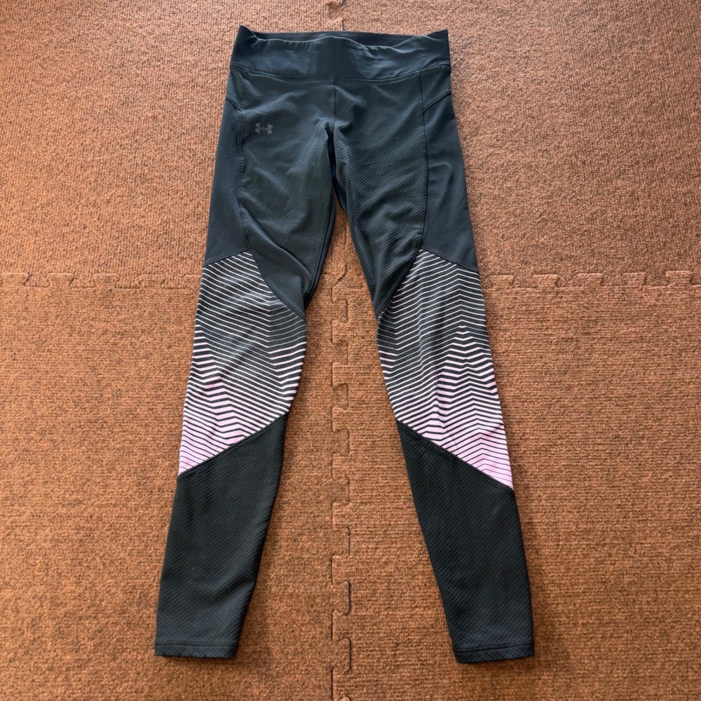Under Armour ColdGear Compression Leggings Black Pink Chevron 1298227 Womens SM